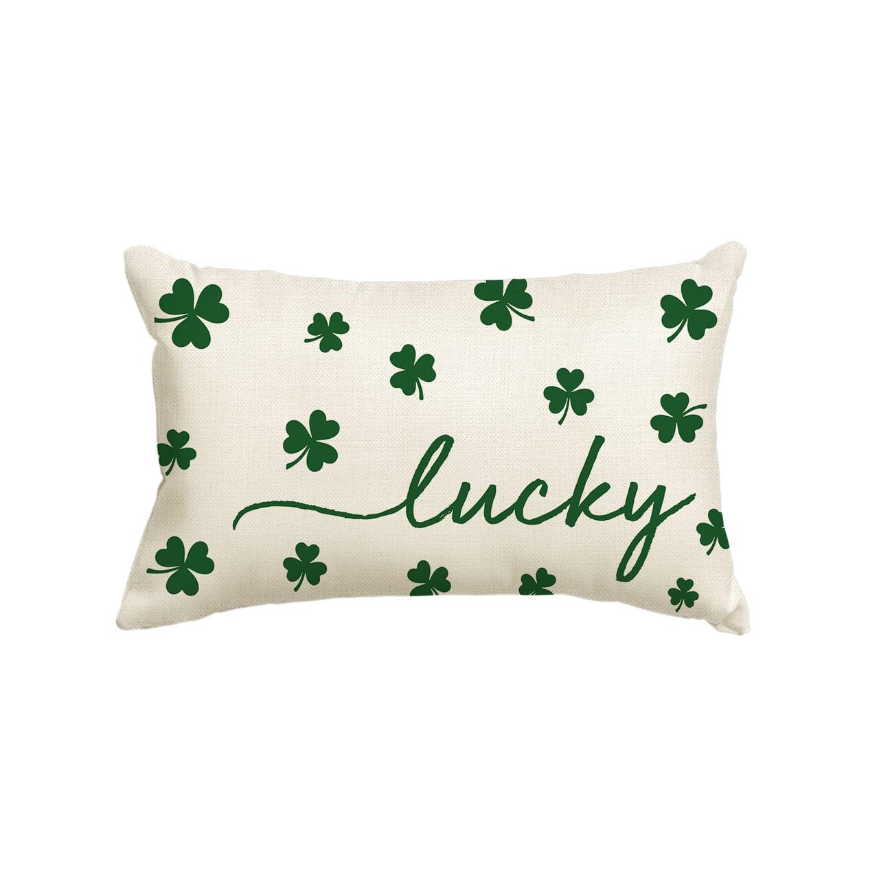 St Patricks Day Lucky Clover White Throw Pillow Cover, 12 x 20 Inch Shamrock Green Cushion Case Decoration for Sofa Couch